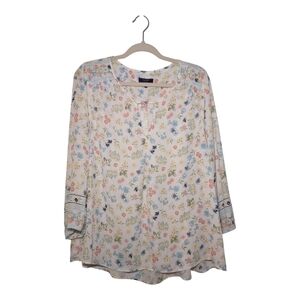 Kaari Blue Floral Botanical Boho Blouse Women's XL
